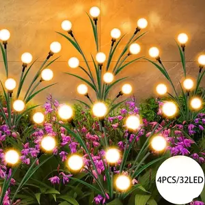 4 Pack 32 LED Solar Outdoor Firefly Decorative Lights, Wind-Swaying Lamp for Garden Patio Pathway Decoration, Warm Festival Holiday Lights, Lighting, Festive, Atmosphere