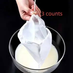 3-Piece Soy Milk Filter Mesh, Ultra-Dense Fruit Juice Vegetable Wine Residue Filter Bag, Kitchen Squeeze Pouch, Vegetables Mince Cloth