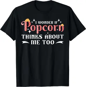 [Pure Cotton Graphics Tee] Funny Popcorn T-Shirt Black Tees