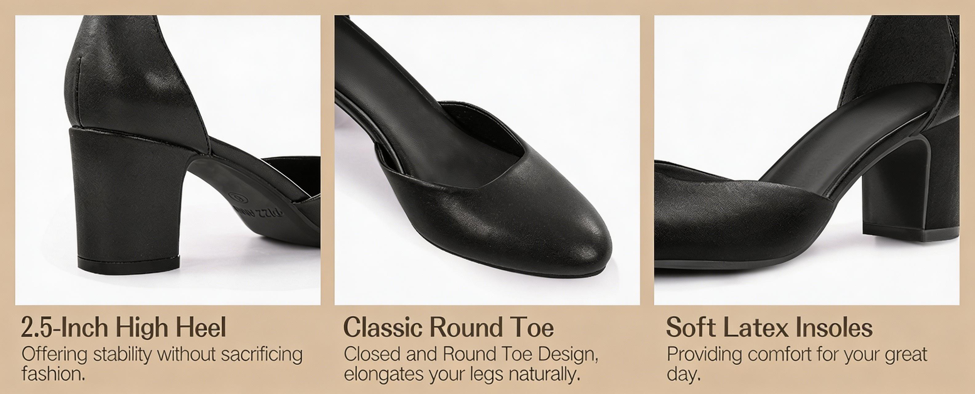 Women's Gilaa Closed Toe Low Chunky Heels Pumps Ankle Strap Wedding Business Round Toe Block Dress Shoes