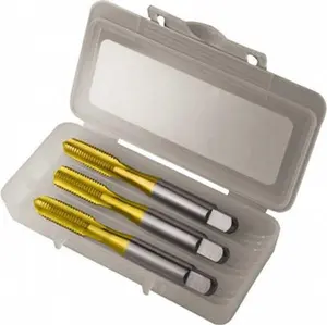 Greenfield 3-Pc Metric Threading Tap Set - M2.5 x 0.45, 4 Flute, Bottoming Plug & Taper, High Speed Steel, TiN Finish, 1.8125" OAL, 6H Class of Fit, Right Hand Threads