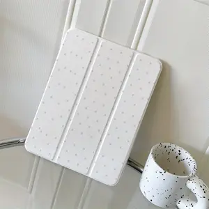 Korean Minimalist Polka Dot iPad Tablet Case Cover, Transparent Back Panel, Fits iPad 10/9/8/7/air 5/4/pro 11 Inch, Anti-Drop, Magnetic Stand