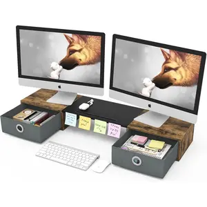 Dual Monitor Stand Riser with Two Drawers, Extra Large Storage for 2 Monitors, Desktop Organizer for Computer, Laptop, Screen, Printer, TV
