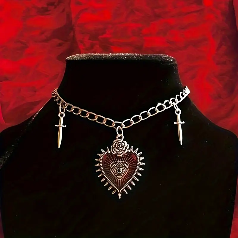 Vintage Gothic Love Heart Locket Necklace - Unisex Punk Alternative Fashion Jewelry for Party, Cosplay Gifts, Heart Locket Necklaces, Gothic Necklaces