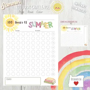 Printable Summer Reading Challenge | 100 Book Tracker for Children and Adults | Reading Reward Chart