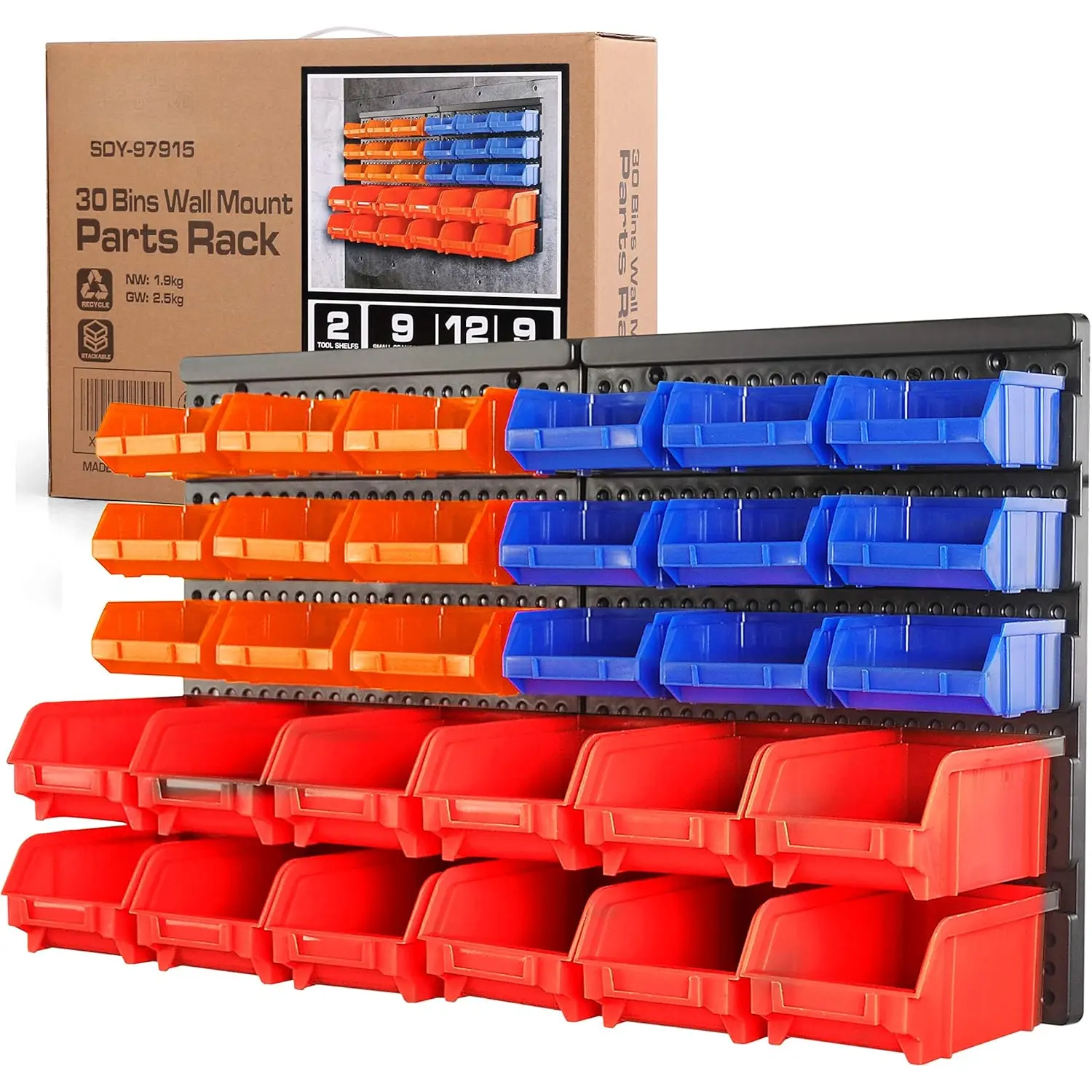 30-Bin Wall-Mounted Storage Rack System - Heavy-Duty Garage Tool Organizer for Screws, Nuts, , Nails, Beads, and Small Hardware Parts - Easy Installation and Customizable