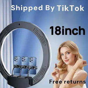 Large 18-Inch Ring Light with Tall 1.86m Retractable Tripod and 3 Smartphone Holders, Adjustable Warm White Cool White Daylight for Content Creation Vlogging and Makeup Photography#SummerWins#Fathersdaygift