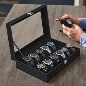 SONGMICS HOME Watch Box,  Case with Large Glass Lid, Removable Watch Pillows, Watch and Jewelry Box Organizer, Gift for Loved Ones