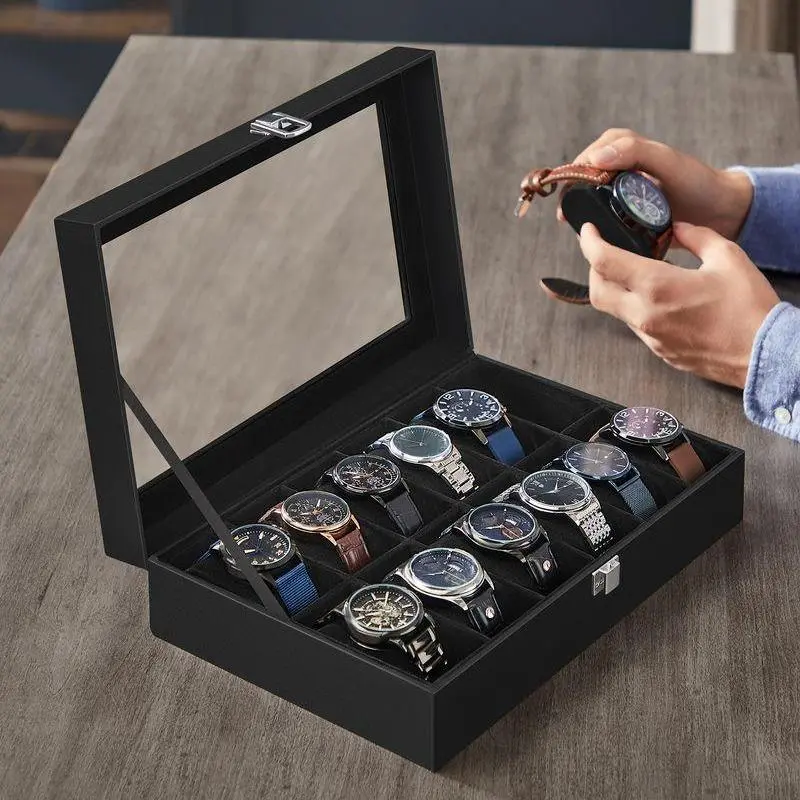 【Deals For You】SONGMICS HOME Watch Box,  Case with Large Glass Lid, Removable Watch Pillows, Watch and Jewelry Box Organizer, Gift for Loved Ones