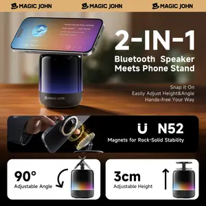 MAGIC JOHN 2025 Upgraded Bluetooth Speaker Phone Stand & Phone Holder, 5.3 Connectivity, 360° Surround Sound, suit for iPhone/Android, Gift for lady/women/men/elder/friends