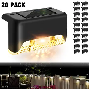 XTAUTO 20-Pack Solar Powered LED Deck Lights Outdoor Waterproof IP44, 3000K Warm White Soft Glow Illumination, Easy Install On Steps Stairs Fences Decks Gardens Pathways Patio, Long Lasting Battery Life Bright Safe Lighting