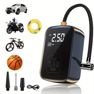 Portable Wireless Car Air Compressor, USB Rechargeable LED Light Inflatable Pump, Multifunctional Emergency Inflation Tool for Motorcycle Bicycle Tire