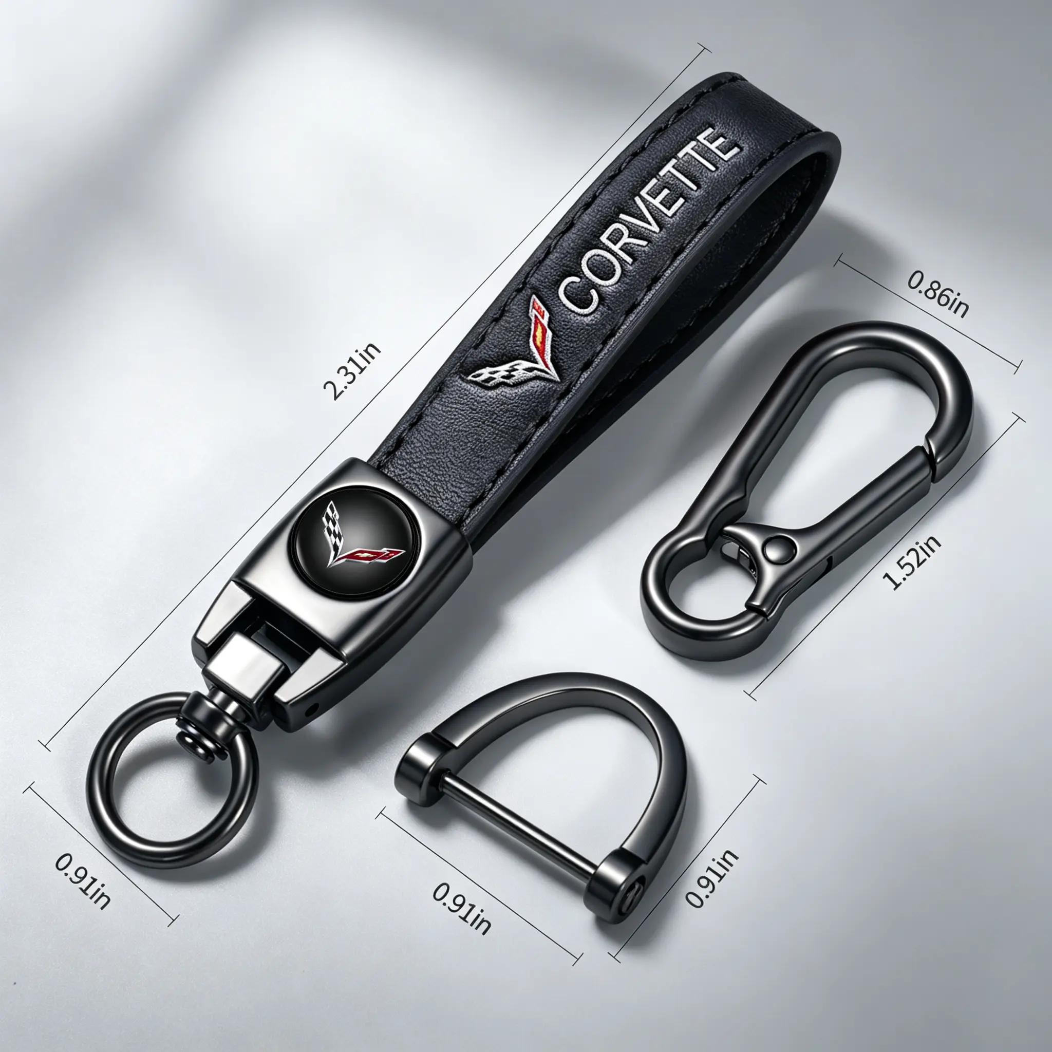 Genuine Leather Key Holder for Corvette C4-C8 Series Z06, Authentic Keychain with Car Key Rings, Gift Keychain for Men Automotive Interior Accessory