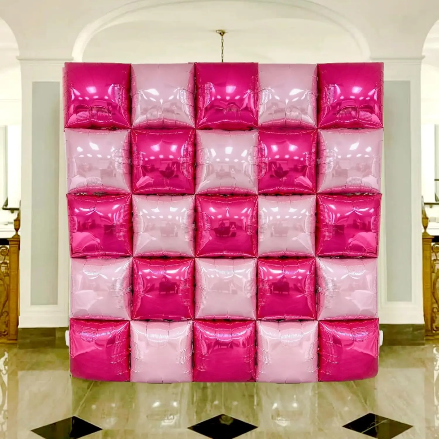 Hot Magenta Pink Square Foil Balloons Wall Backdrop Double Sided Metallic Balloon Tunnel Arch Garland Kit For Anniversary Bachelorette Birthday Engagement Bridal  Shower Party Decorations