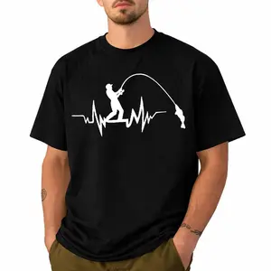 Men’s Fishing Graphic T-Shirt Casual Short Sleeve Crew Neck Angler Heartbeat Print Outdoor Sport Style Streetwear Comfortable Everyday Tee