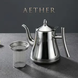 Stainless Steel Teapot with Filter, Versatile Kettle for Coffee and Tea, Home and Hotel Use, Flat Base Cold Water Pitcher