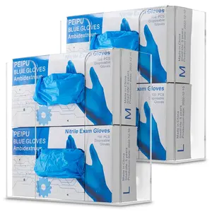 Stock Your Home Double Acrylic Gloves Dispenser (2 Pack) Tissue Box Shelf, Glove Holder Wall Mount, for Kitchen, Cleaning Closet, Lab, Exam, Office