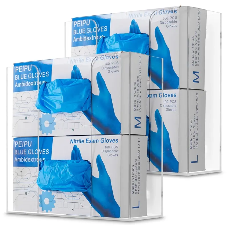 Stock Your Home Double Acrylic Gloves Dispenser (2 Pack) Tissue Box Shelf, Glove Holder Wall Mount, for Kitchen, Cleaning Closet, Lab, Exam, Office