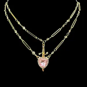 Gold Pierced Pink Heart Stack