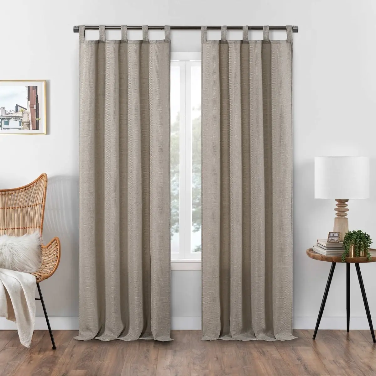 212 MAIN Heathrow Waffle Weave Heathered Linen Light Filtering Tab Top Window Curtains - 2 Panels, Casual Warmth, Easy Care Home Textile (Model W0288037084LNN132SH)