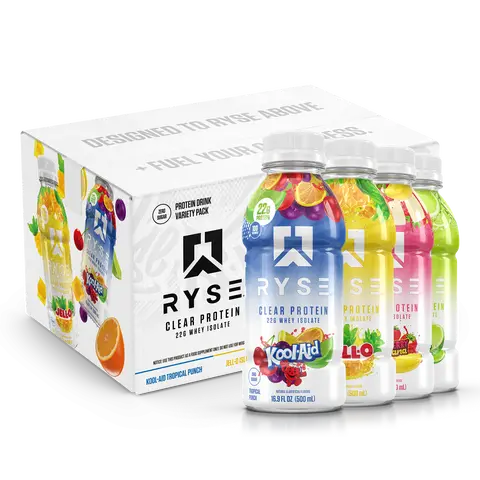 RYSE Clear Protein Shake - Pack of 12 - Whey Isolate 22g Protein, 100 Calories, Sugar-Free, Refreshing Ready-To-Drink Beverage - 16.9 fl oz