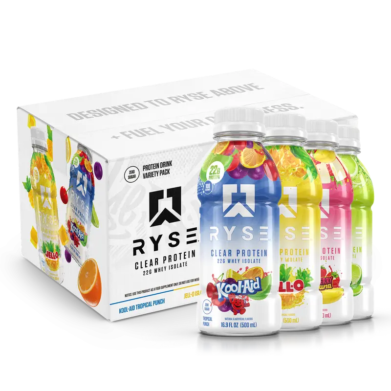 RYSE Clear Protein Shake - Pack of 12 - Whey Isolate 22g Protein, 100 Calories, Sugar-Free, Refreshing Ready-To-Drink Beverage - 16.9 fl oz
