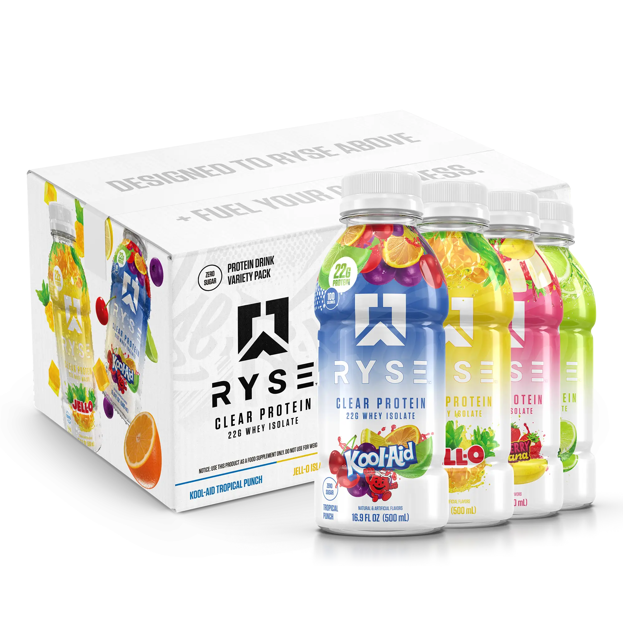 RYSE Clear Protein Shake - Pack of 12 - Whey Isolate 22g Protein, 100 Calories, Sugar-Free, Refreshing Ready-To-Drink Beverage - 16.9 fl oz