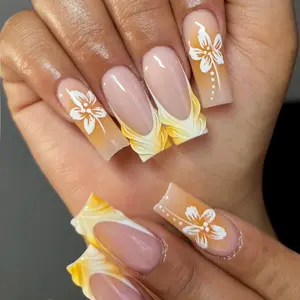 Flower Pattern Fake Nails with Nail File & Tape, Removable False Nails for Women Girls Nail Art, Effortless Press on Nails Manicure Set, Flower Design Nails
