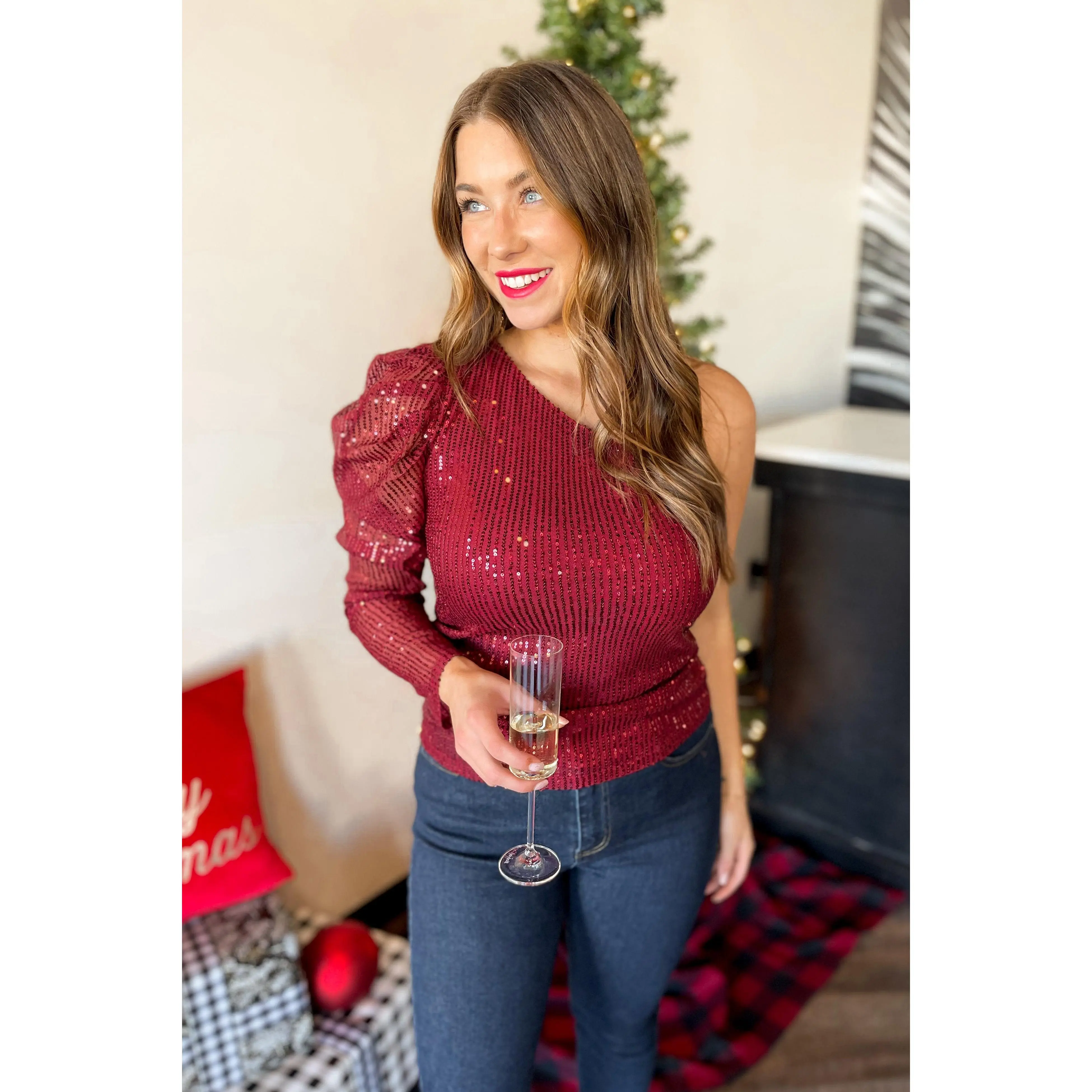 Quinn One Shoulder Sequin Top *FINAL SALE* Quinn One Shoulder Sequin Top *FINAL SALE*