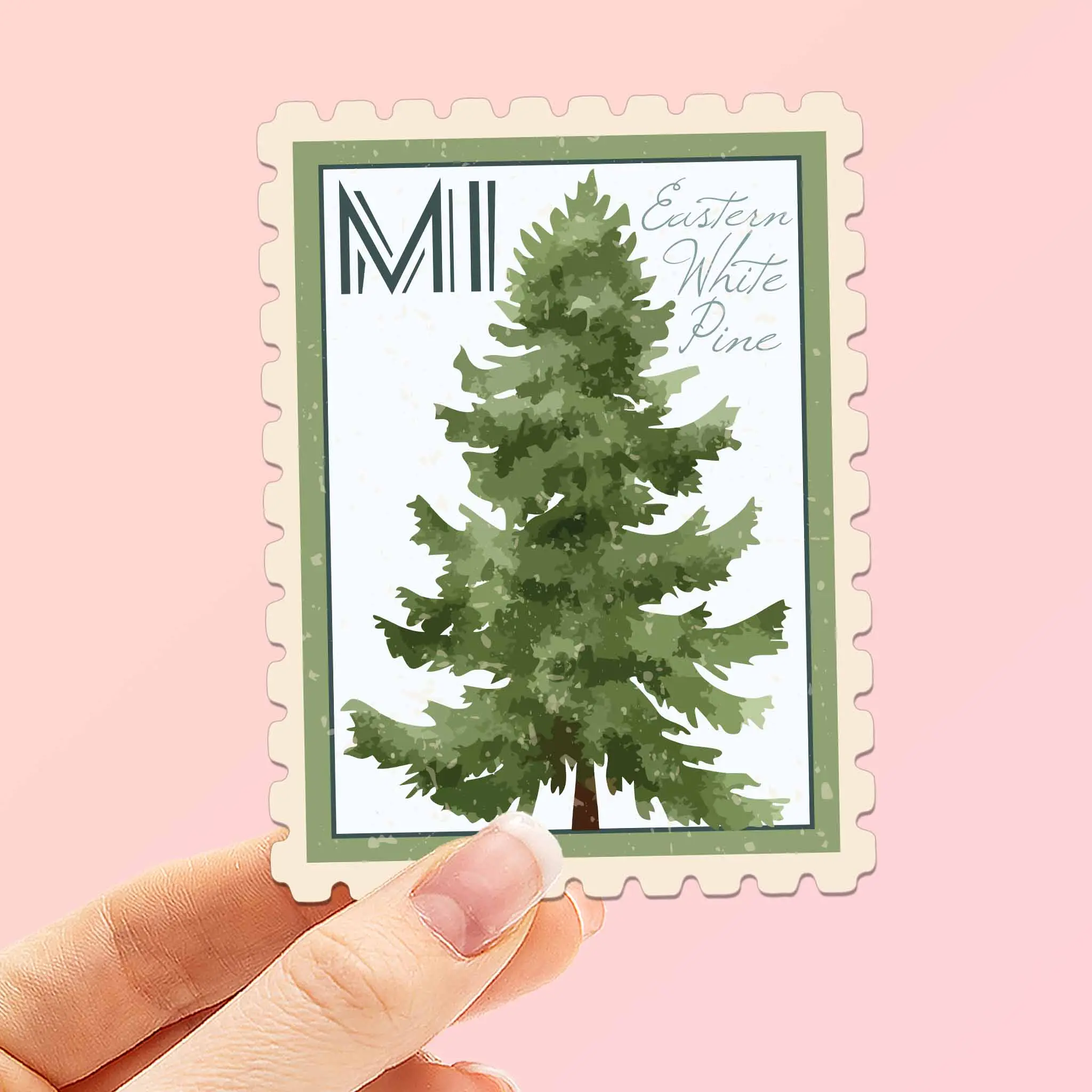 Michigan State Tree Eastern White Pine Sticker - MI Vintage Stamp Decal