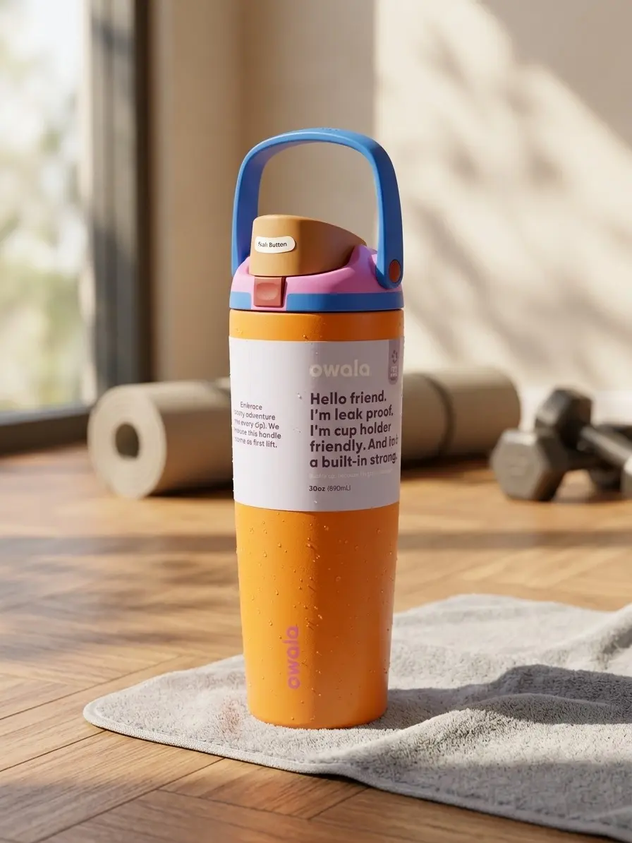 Flip Lid Straw Insulated Tumbler, Leakproof Stainless Steel Portable Sports Water Bottle