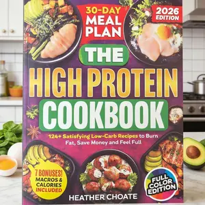 High Protein Recipes Book 2026, 124 Simple Low-Carb Recipes, 30-Day Diet Plan, Health & Fitness Cookbook, Easy Cooking Guide