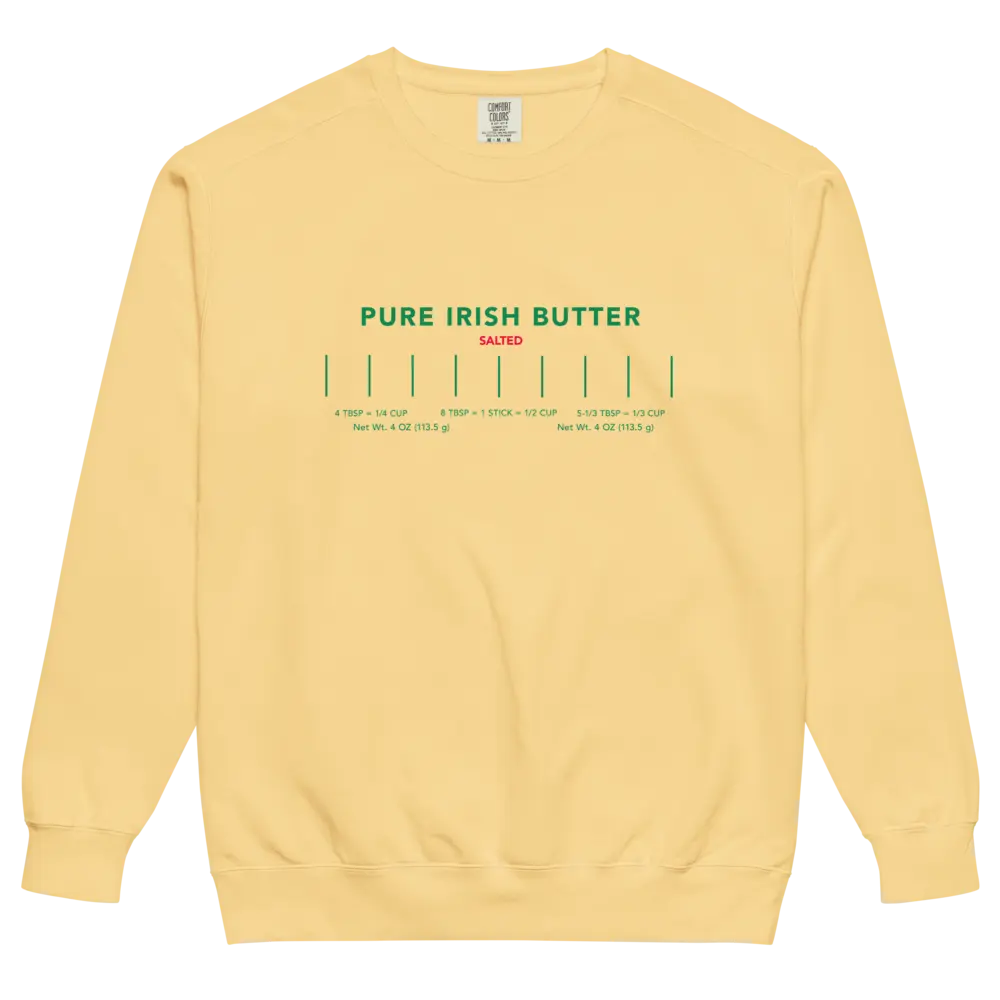 Men's Unisex Chunky Graphic Fleece Sweatshirt - Pure Irish Butter Print Crewneck, Casual All-Seasons 2XL Longsleeves Mid-Weight Ribbed Pullover Top for Food Lovers
