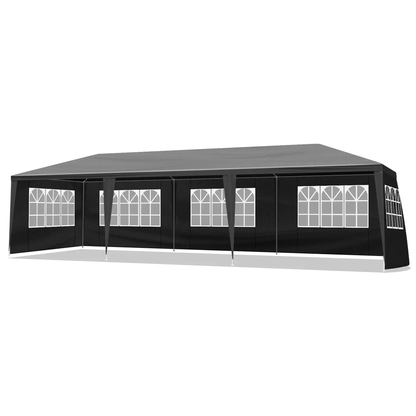 10×30 FT Outdoor Party Canopy Tent, Black Waterproof PE Fabric Gazebo with 8 Removable Sidewalls 2 Doors 6 Windows, Powder-Coated Steel Frame for Wedding Party Commercial Events