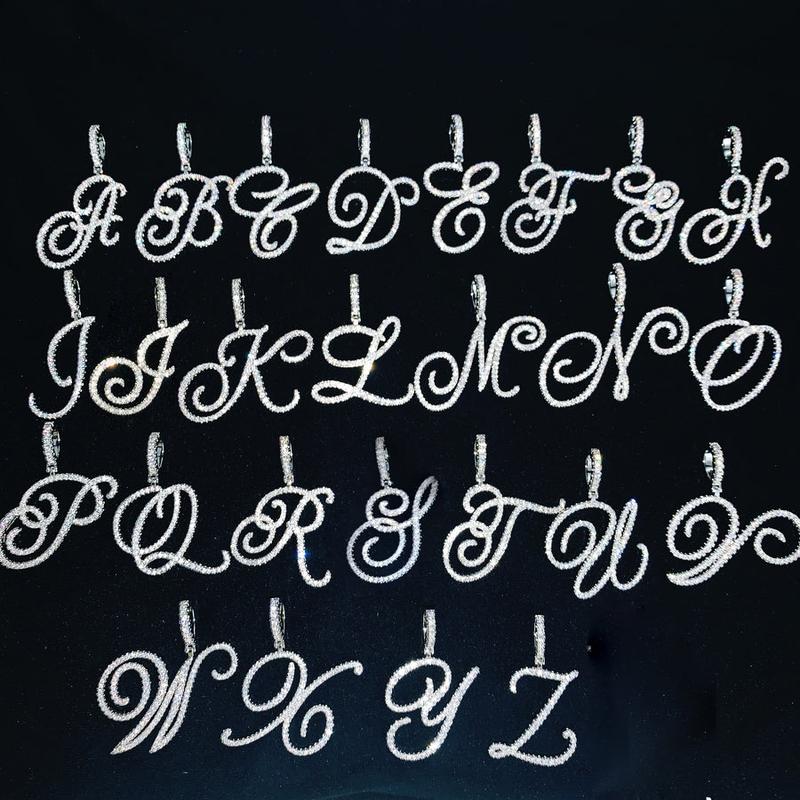 Zirconia Initial Letters A-Z Necklace with Nice CZ Cursive Letter Pendant Necklace for Women and Men