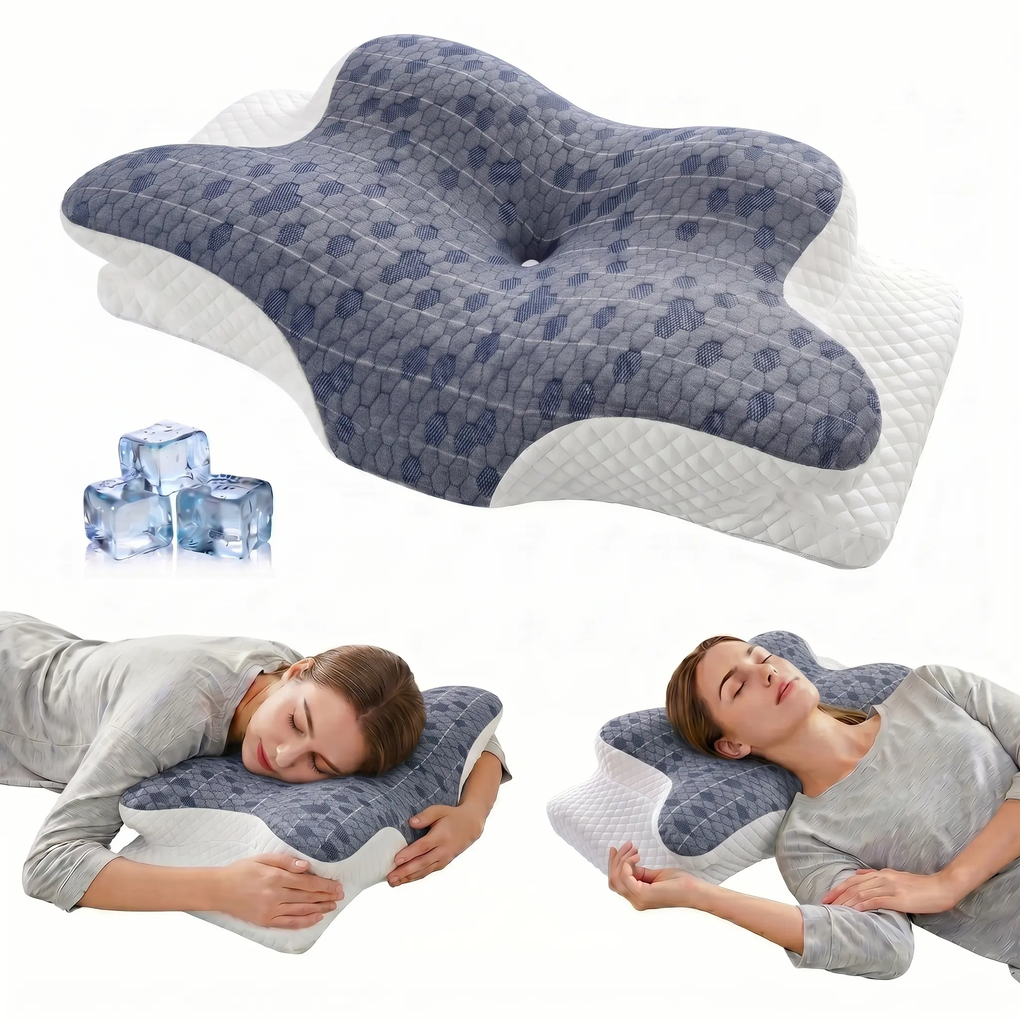 Ergonomic Cooling Memory Foam Cervical Pillow - Cervical and Spinal Support Standard Pillow for Neck Pain Relief, Breathable Adjustable Support for Side, Back Sleepers with Washable Cover, Cervical And Spinal Support Standard Pillows