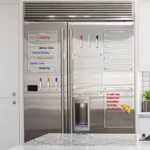 Magnetic Refrigerator Planner Set, Transparent Acrylic Erasable Menu, Weekly Plan, Memo Board, Includes Multi-Color Pens