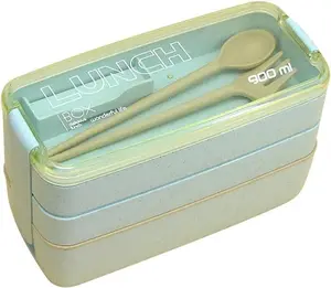 Adult Lunch Box Square 3 Compartment 900ML Sealed Bento Box 3 Layers All-in-One