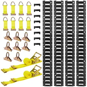 VEVOR E-Track Tie-Down Rail Kit, 4 Pack 7.7 ft E Track Rails, 26 Pcs Includes 2 Ratchet Straps 8 O-Rings 8 Tie-Offs with D-Ring 8 End Caps, Fit for Garages Vans Trailers Motorcycles