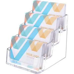 Desktop Clear Bussiness Card Holder, Plastic Card Display Stand, 4 Tier Acrylic Card Holder for Office