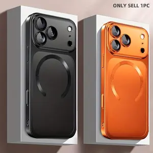 Luxury Matte Electroplated Transparent Magnetic Wireless Charging Phone Case Compatible with for iPhone 13/14/15/16/17 Air Pro Max Plus, Featuring a Lens Film And Shockproof Transparent Back Cover.