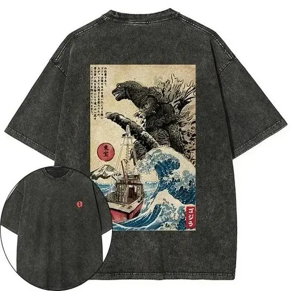valentine shirts Godzilla Japanese Anime Men's and Women's T-shirts Pure Cotton Washed Old Retro Y2k Harajuku Oversize Casual Short Sleeves,fathersdaygift