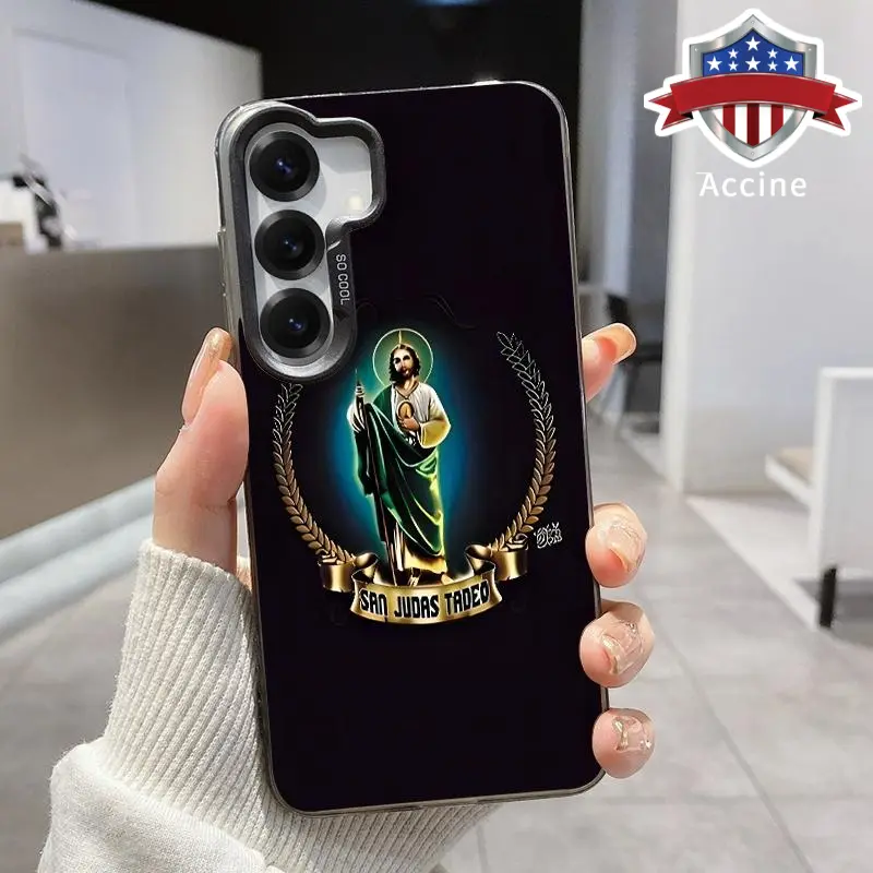 Phone Case Compatible with Galaxy S23 Ultra S24 Plus S25 S22+ San Judas Tadeo Patterned Matte Military-Grade Drop Protection Silicone Cover Cellphone Protective