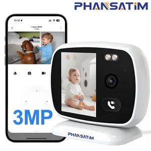 [SummerVibes]Pet/Baby Indoor wireless wi-fi Security Camera with 2.8" HD Screen, 3MP One-Touch Video Call & Two-Way Audio, 2.4GHz WiFi Full Color Night Vision, ai Motion & Sound Detection, Cloud Storage Works with Alexa for Home safety