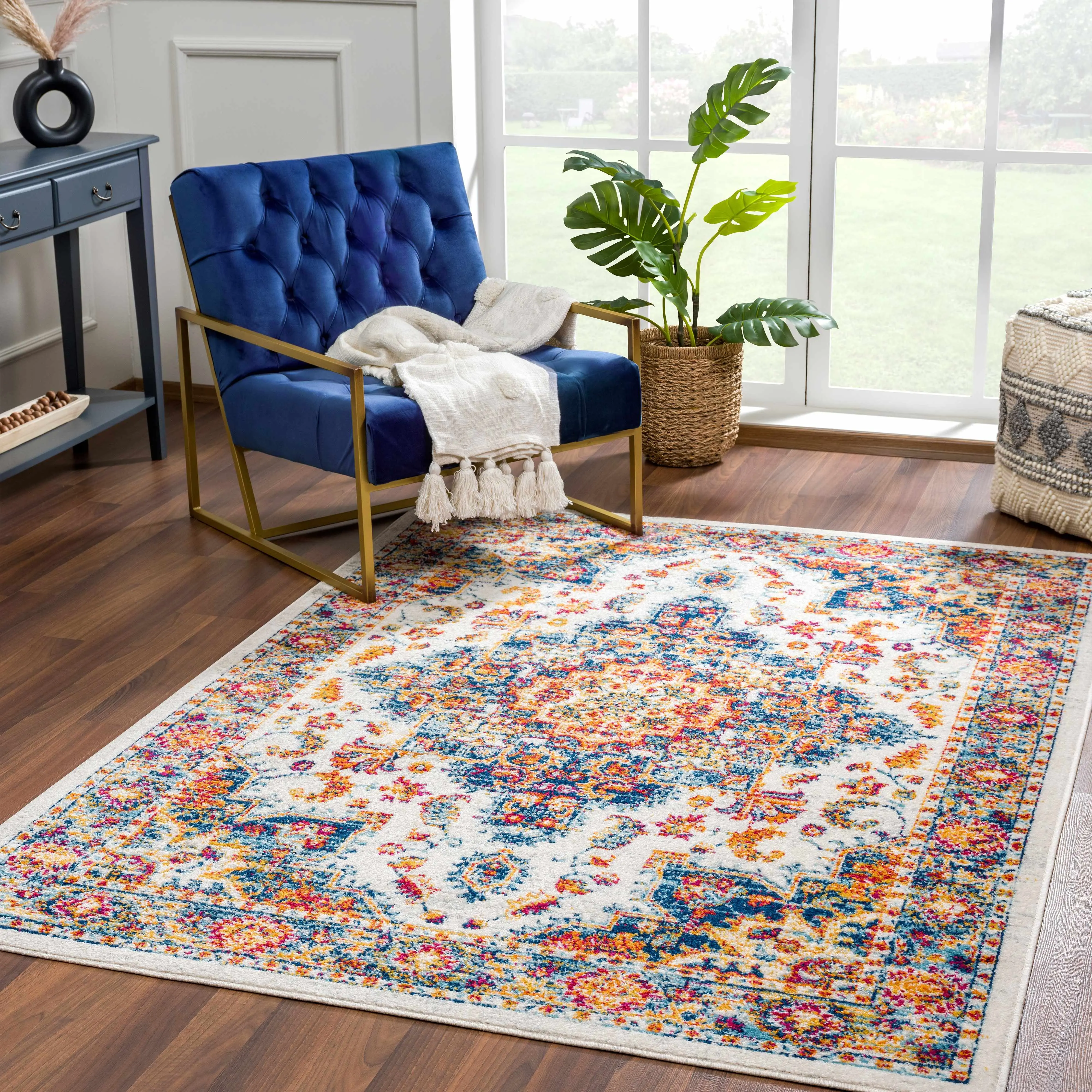 Istanbullu Blue & Orange Multicolor Area Rug, Home Decor Rugs - Clearance, Multicolor Rug