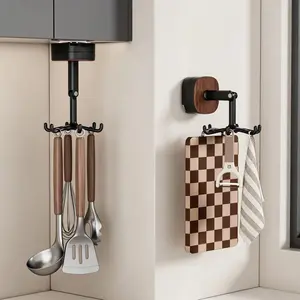 6-Claw Hook for Kitchen Utensils, 360° Rotatable and Foldable, No Drilling Required (vacuum), Wall Mounted Storage, Also for Bathroom, Bedroom, Office