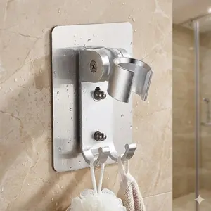No Drill Adjustable Shower Head Holder, Wall Mounted Bathroom Kitchen Dual Use Shower Bracket, Strong Suction Cup Shower Arm with Anti-Slip Design, Angle Adjustable Shower Spray Holder for Home Bathroom