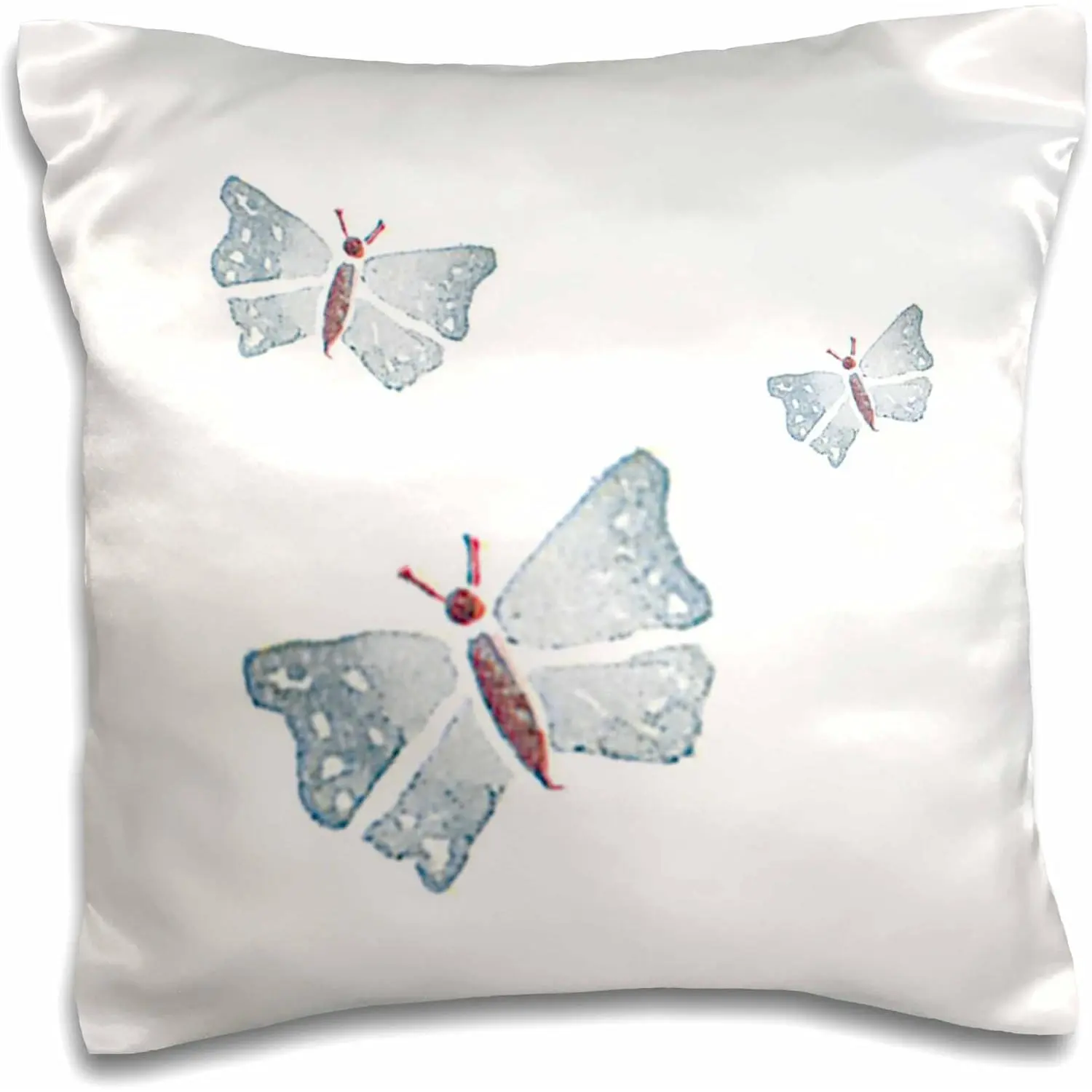 3D Rose 3 Blue Butterflies Pillow Case, 16x16 in, Fold-Over Top, Image on 1 Side, Machine Washable Cushion Cover, Image On One Side