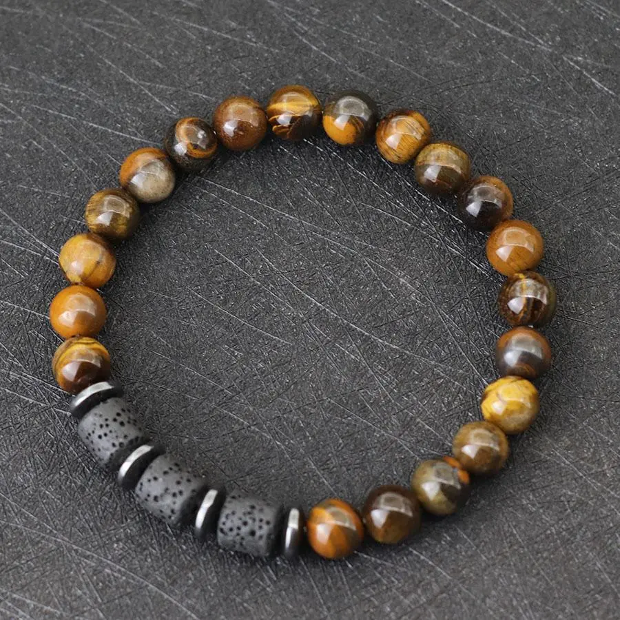 FASHION4U - Unique Natural Stone Men Bracelet Hematite Healing Braslet Lava Tiger Eyes Beaded Braclet Pulseria Hombre Outdoor Cycling Joias