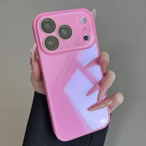 Candy Macaron Series – Skin-Feel Crystal Clear Case for iPhone 17, 16, 15, 14, 13 Pro Max – Soft TPU Bumper + Hard PC Back – Full Lens Coverage – Cute, Minimalist, Pink & White